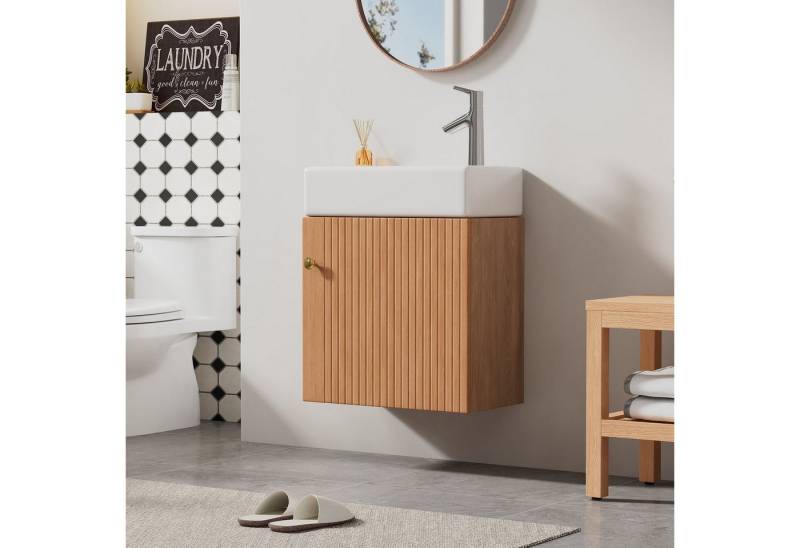 Furnishings Home Waschbeckenunterschrank Waschbecken mit Waschtischunterschrank 46 cm, hängend, für Gäste (1-St) inimalistischen Stil Metallgriff 46 cm von Furnishings Home