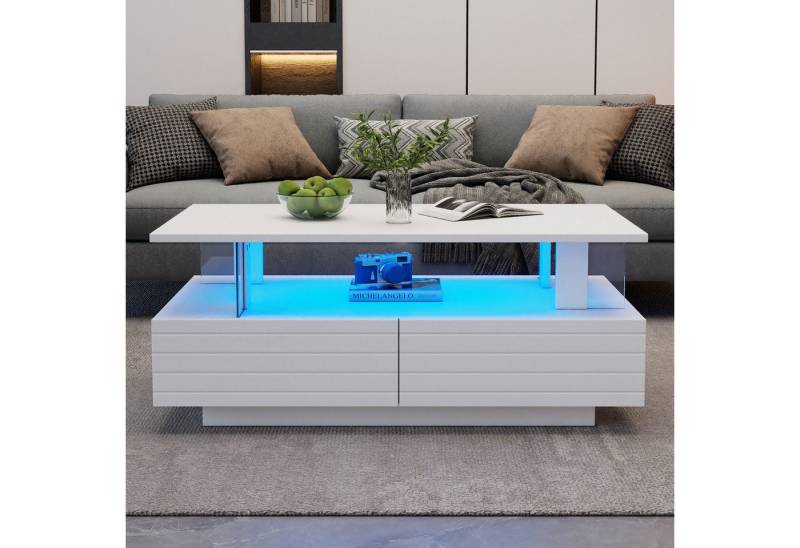 Furnishings Home Couchtisch LED Lampe doppelschichtiger rechteckiger Wohnzimmer (1-St), Weißen Stil Bietet reichlich Stauraum von Furnishings Home