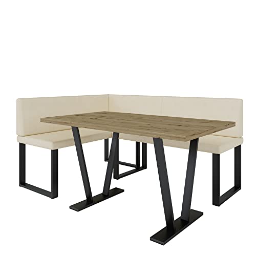 Eckbank Akiko Metal mit Tisch - Eckbankgruppe für Ihrem Esszimmer, Küche modern, Sitzecke, Essecke. Perfekt für Küche, Büro und Rezeption. Solide und Starke Verarbeitung. (Soft 18, 196x142 Links) von Furnistar