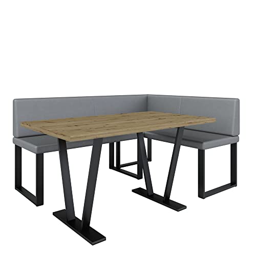 Eckbank Akiko Metal mit Tisch - Eckbankgruppe für Ihrem Esszimmer, Küche modern, Sitzecke, Essecke. Perfekt für Küche, Büro und Rezeption. Solide und Starke Verarbeitung. (Soft 29, 196x142 rechts) von Furnistar