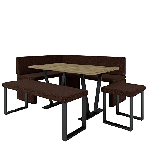 Eckbank Akiko Metal mit Tisch und Bänken - Eckbankgruppe für Ihrem Esszimmer, Küche modern, Sitzecke, Essecke. Perfekt für Küche, Büro und Rezeption. Solide Verarbeitung (INARI 28, 168x128 rechts) von Furnistar