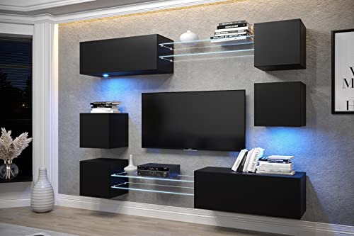 Furnitech AN65 New Modernes Wohnzimmer Wohnwand Wohnschrank Schrankwand Mediawand Möbel MATT (LED RGB 16 Farben, AN65N-21B-M3) von Furnitech