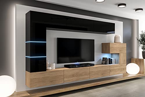 Furnitech Wohnwand Wohnzimmer - Hängend Wohnwand Modern - Schrankwand mit Regale und TV Schrank - Möbel ohne LED (AN89NEW-21BS-HGM23) von Furnitech