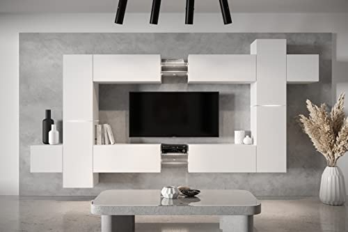 Furnitech Wohnwand Modern - Hängend Wohnwand mit Regalen und TV Schrank - Schrankwand für Wohnzimmer ohne LED (AN91NEW-21W-M4) von Furnitech