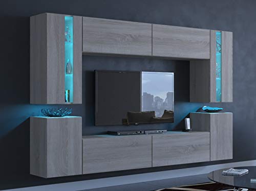 Furnitech Wohnwand | Möbel mit LED RGB - 16 Farben | Hängend Modern | Schrankwand mit Regale und TV Schrank (24/M/S/4 1A Klein) von Furnitech