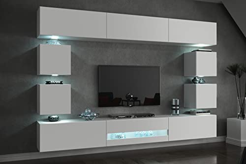 Furnitech Wohnwand Wohnzimmer | Wohnzimmer Möbel mit LED RGB - 16 Farben | Hängend Wohnwand Modern | Wohnzimmer Schrankwand mit Regale und TV Schrank (Future C80-18W-M2 1A) von Furnitech