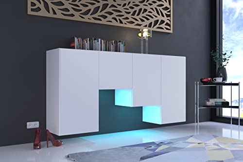 Furnitech K2 Modernes Wohnzimmer, Kommode, Schrank, Sideboard, Schlafzimmer, Esszimmer, Wohnzimmermöbel Matt (Möbel ohne LED, K2-18M-W9) von Furnitech