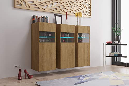 Furnitech K3 Modernes Wohnzimmer, Kommode, Schrank, Sideboard, Schlafzimmer, Esszimmer, Wohnzimmermöbel Matt (LED blau, K3-M20-D1) von Furnitech