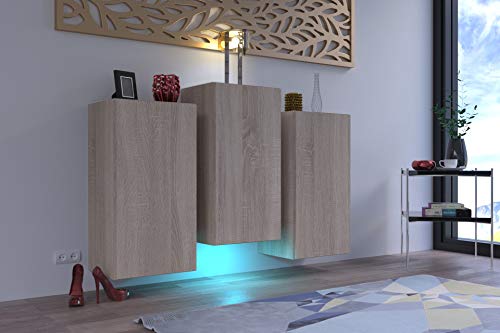 Furnitech K8 Modernes Wohnzimmer, Kommode, Schrank, Sideboard, Schlafzimmer, Esszimmer, Wohnzimmermöbel Matt (LED blau, K8-18M-S3) von Furnitech