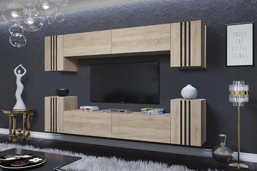 Furnitech LO1 Wohnwand Mediawand Wandschrank Wohnzimmer Möbel Schrankwand (LO1-23S-M5-LCZ) von Furnitech