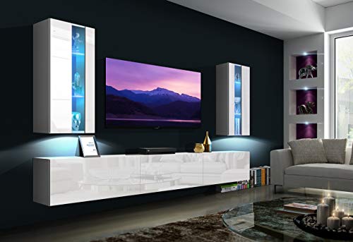 Furnitech LUIZIANA AN20 Wohnwand Mediawand mit Led Beleuchtung Wohnzimmer Möbel Schrankwand Wandschrank (LED RGB (16 Farben), AN20-18W-HG2 1A) von Furnitech