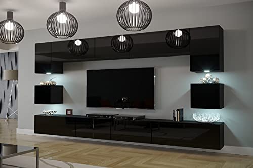 Furnitech Modernes TV Möbel mit LED Beleuchtung Schrank Wohnschrank Wohnzimmer Schrankwand Wohnwand Mediawand Nowara 1C (AN1-17B-HG20 1C, LED RGB (16 Farben)) von Furnitech