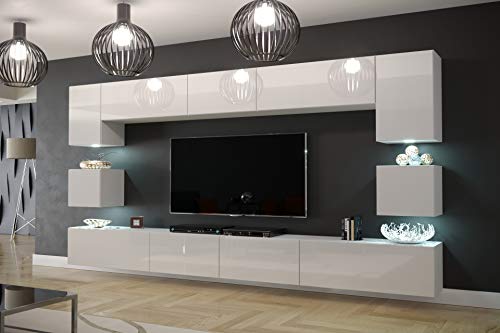 Furnitech Wohnwand Hängend Modern - Schrankwand mit Regale und TV Schrank - Wohnzimmer Möbel ohne LED (Nowara AN1-17W-HG21 1C) von Furnitech