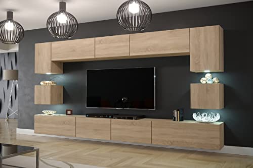 Furnitech Modernes TV Möbel mit LED Beleuchtung Schrank Wohnschrank Wohnzimmer Schrankwand Wohnwand Mediawand Nowara 1C (LED weiß, AN1-17S-M50 1C) von Furnitech