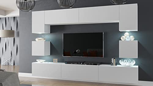 Furnitech Modernes TV Möbel mit LED Beleuchtung Schrank Wohnschrank Wohnzimmer Schrankwand Wohnwand Mediawand Nowara 1C (LED weiß, AN1-17W-M53 1C Matt) von Furnitech