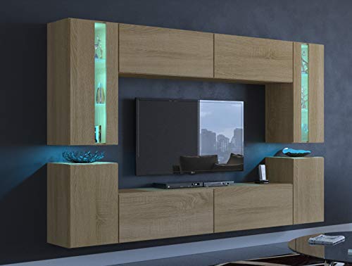 Furnitech Modernes Wohnzimmer Wohnwand Wohnschrank Schrankwand Mediawand Möbel (LED RGB 16 Farben, 24/M/DZ/5 1B groß) von Furnitech