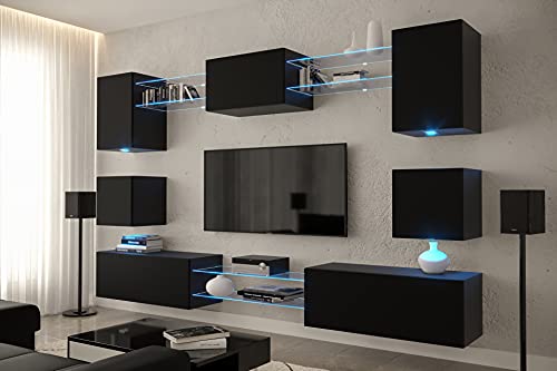 Furnitech NOWARA AN1 New Mediawand Wandschrank mit Led Beleuchtung Wohnzimmer Wohnwand Möbel Schrankwand (Möbel ohne, AN1-17B-M1-1A-NEW) von Furnitech