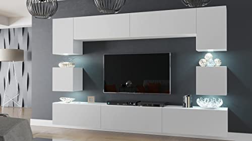 Furnitech Wohnwand Wohnzimmer | Hängend Wohnwand Modern | Wohnzimmer Schrankwand mit Regale und TV Schrank | Wohnzimmer Möbel ohne LED (Nowara AN1-17W-M53 1B MATT) von Furnitech