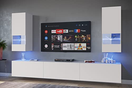 Furnitech SEZANA AN21 Möbel Schrankwand Wandschrank Wohnwand Mediawand mit Led Beleuchtung Wohnzimmer (LED RGB (16 Farben), AN21-18W-M2 1B MATT), An 21, 226 von Furnitech