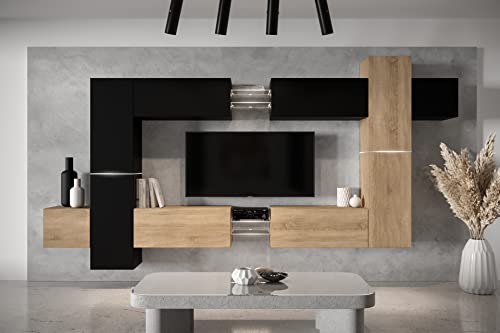 Furnitech Wohnwand Wohnzimmer - Hängend Wohnwand Modern - Wohnzimmer Schrankwand mit Regale und TV Schrank - Wohnzimmer Möbel ohne LED (AN91NEW-21BS-M10) von Furnitech