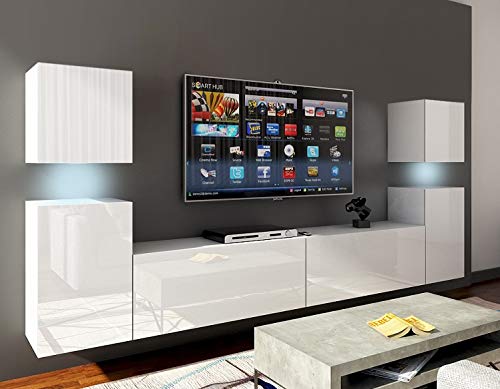 Furnitech Wohnwand Wohnzimmer - Hängend Wohnwand Modern Schrankwand mit Regale und TV Schrank - Wohnzimmer Möbel ohne LED (Future 32/HG/W/2 1A) von Furnitech