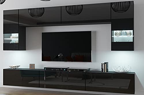 Furnitech Wohnwand Wohnzimmer - Hängend Wohnwand Modern Schrankwand mit Regale und TV Schrank - Wohnzimmer Möbel ohne LED (Future C79-HG-B1 1A) von Furnitech