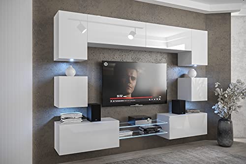 Furnitech Wohnwand Wohnzimmer - Hängend Wohnwand Modern Schrankwand mit Regale und TV Schrank Möbel ohne LED (Nowara ANX1-17W-HG21-1A) von Furnitech