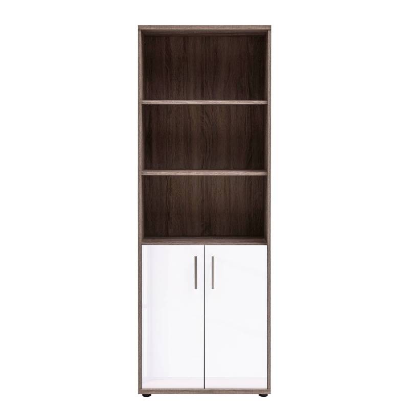 home24 Regal II Korpus & Fronten: Spanplatte, melaminbeschichtet Griffe & Gleiter: Kunststoff, lackiert Braun/Weiß 65 x 183 x 35cm von home24