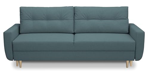 Furniture-Adamski Schlafsofa Bruno Sofa mit Schlaffunktion und Bettkasten, Klappsofa, Schlafcouch 230 x 100 x 90 cm, Couch in Veloursstoff, Farbe: Türkis von Furniture-Adamski