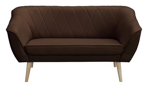 Furniture-Adamski Sofa SKANDI Couch für Zwei Personen 140 x 75 x 73 cm, mit Füßen aus Naturholz, Couch in Velourstoff in Farbe: Braun von Furniture-Adamski