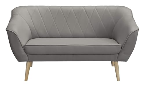 Furniture-Adamski Sofa SKANDI Couch für Zwei Personen 140 x 75 x 73 cm, mit Füßen aus Naturholz, Couch in Velourstoff in Farbe: Grau von Furniture-Adamski