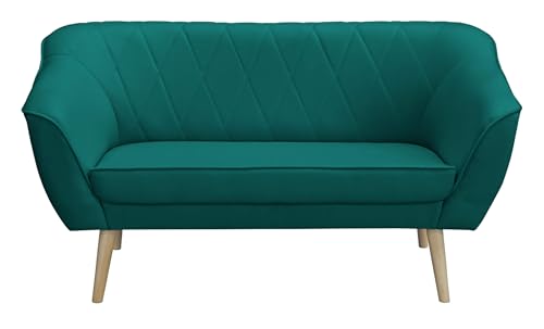 Furniture-Adamski Sofa SKANDI Couch für Zwei Personen 140 x 75 x 73 cm, mit Füßen aus Naturholz, Couch in Velourstoff in Farbe: Hellgrün von Furniture-Adamski