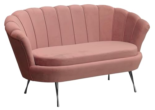 Furniture-Adamski Sofa Shell, Couch für Zwei Personen, mit Füßen aus Metall in Frabe: Schwarz, Couch in Velourstoff in Frabe: Rosa von Furniture-Adamski