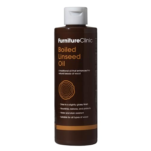 Furniture Clinic Gekochtes Leinöl für Holzmöbel & mehr | 250ml raffiniertes Öl | Leinölfirnis | seidenmatt-glänzendes Holzöl-Finish für Möbel, Tischplatten, Terracotta-Fliesen, Stein & Metall von Furniture Clinic