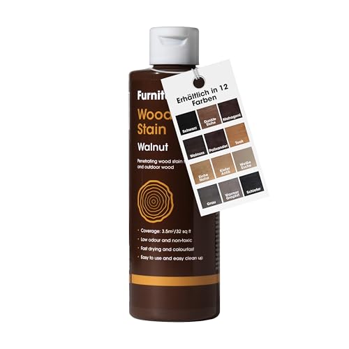Furniture Clinic Holzbeize und Holzlasur (Walnuss). Ungiftig. Hochkonzentrierte Holzbeize. Schnelltrocknend. Beize für alle Holzarten im Innen und Außenbereich 250 ml von Furniture Clinic