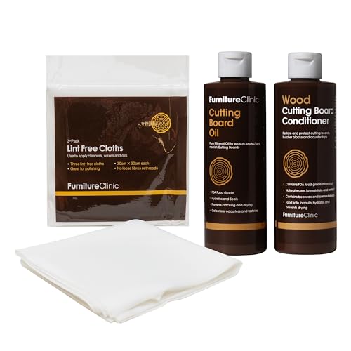 Furniture Clinic -Schneidebrett-Pflegeset, zum Reinigen, Pflegen und Schützen - Enthält: 250 ml Schneidebrettöl, 250 ml Schneidebrettconditioner und fusselfreie Tücher Furniture Clinic -Schneidebrett-Pflegeset, zum Reinigen, Pflegen und Schützen - Enthält: 250 ml Schneidebrettöl, 250 ml Schneidebrettconditioner und fusselfreie Tücher von Furniture Clinic