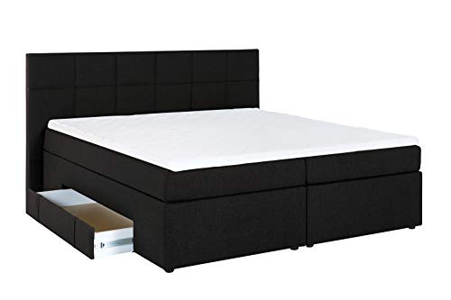 Furniture for Friends Doluna Boxspringbett Andybur mit Bettkasten Schwarz 200x200 cm H2 inkl. Visco-Topper, 7-Zonen Taschenfederkern-Matratze von Furniture for Friends