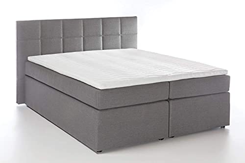 RAVENSBERGER Boxspringbett Bea, 180x200 cm - mit gestepptem Kopfteil - mit 7-Zonen Taschenfederkern Matratze, Härtegrad H2 - mit niedrigem Kopfteil - inkl. Visco Topper - Polsterbett in Hellgrau von 3F FURNITURE FOR FRIENDS