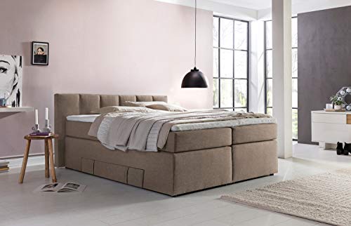 Möbelfreude Doluna Beatrice Boxspringbett 160 x 200 cm Beige H3 | 7-Zonen-Taschenfederkern Matratze + Visco-Topper | 90 cm Kopfteil ideal für Dachschrägen + Bettkasten für Stauraum von 3F FURNITURE FOR FRIENDS