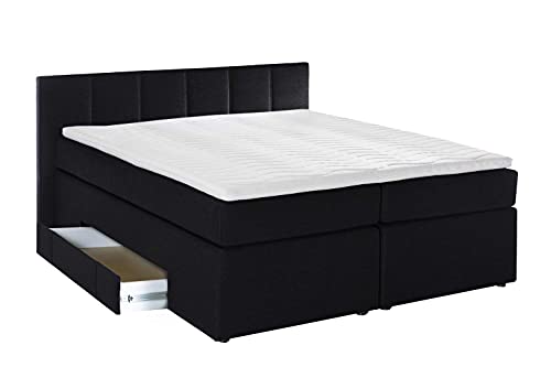 Möbelfreude Doluna Beatrice Boxspringbett 200 x 200 cm Schwarz H3 | 7-Zonen-Taschenfederkern Matratze + Visco-Topper | 90 cm Kopfteil ideal für Dachschrägen + Bettkasten für Stauraum von 3F FURNITURE FOR FRIENDS