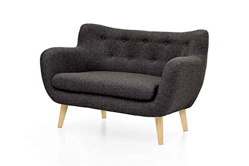 Möbelfreude Doluna Couch Jana Anthrazit Zweisitzer mit Massivholz-Füßen - Eiche 86 cm (H) x 134 cm (B) x 80 cm (T) von 3F FURNITURE FOR FRIENDS