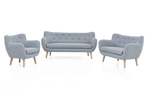 Möbelfreude Doluna Couch Jana Sofagarnitur Sessel Einzelsofa mit Massivholz-Füßen Dreisitzer Pastellblau - Buche massiv komplette Couch-Garnitur (3-TLG.) von 3F FURNITURE FOR FRIENDS