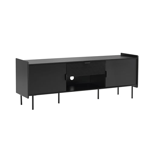 Furniture of America Marcelline Moderner 60-Zoll-TV-Ständer mit Regalen und Schublade, Entertainment-Center für 60-Zoll-Fernseher, Medienkonsolenschrank für Wohnzimmer, Schlafzimmer, Schwarz von Furniture of America