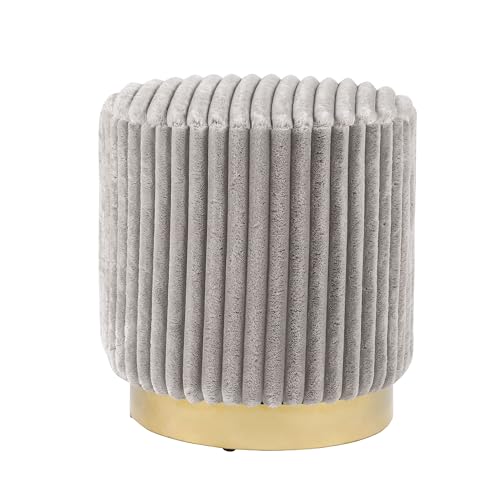 Furniture of America Vail Moderner 43,2 cm gepolsterter Ottomane mit Kanalbüschel und goldfarbenem Edelstahlsockel, Schminkhocker, kleiner Fußhocker für Schlafzimmer, Wohnzimmer, Eingangsbereich, Grau von Furniture of America