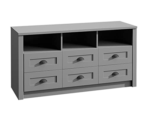 Fernsehschrank Prowansja K6S mit 6 Schubladen Lowboard 130 cm Fernsehkommode (Grau) von Furniture24