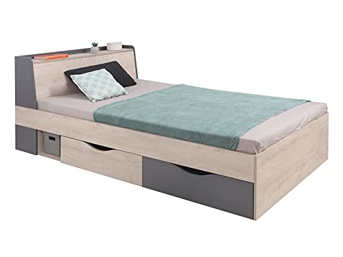 Furniture24 Bett Delta DL15 mit Federkeernmatratze 120x200 cm 2 Schubladen Kopfteil mit Staraum Einzelbet von Furniture24