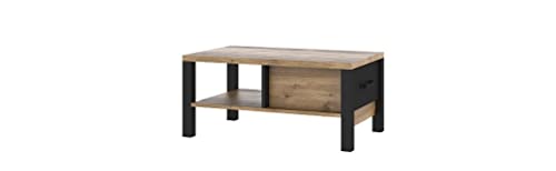 Furniture24 Couchtisch OLIN 99 Sofatisch Kaffetisch 99 cm breit mit Schublade Appenzeller Fichte/Schwarz matt von Furniture24