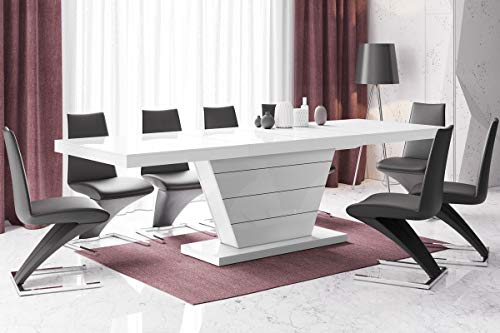 Furniture24 Design Esstisch Vega ausziehbar 160-256 cm Hochglanz Acryl Tisch Küchentisch Wohnzimmertisch Saülentisch (Weiß Hochglanz) von Furniture24