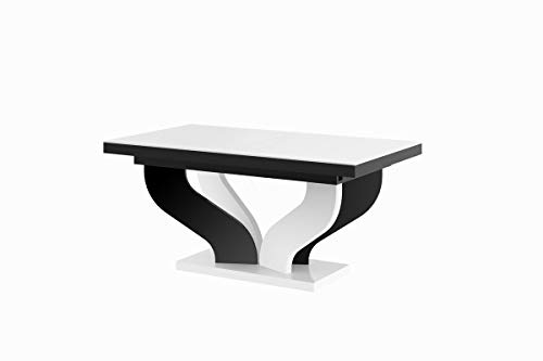 Furniture24 Design Esstisch Viva ausziehbar 160 bis 256 cm Hochglanz Acryl Tisch Küchentisch (Weiß Hochglanz/Schwarz Hochglanz) von Furniture24