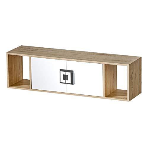 Furniture24 Hängeschrank, Hängeregal, Wandregal, Wandschrank, Wandboard NICO12 mit 2 Türen (Hell Eiche/Weiß/Grau) von Furniture24
